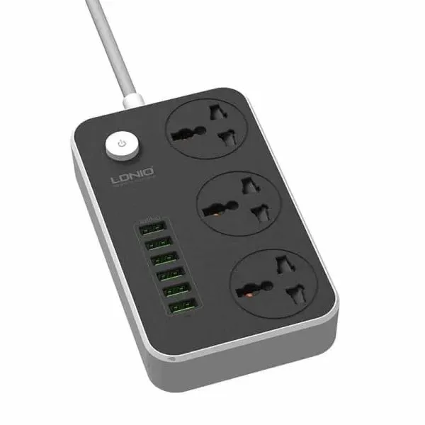 Ldnio SC3604 Power Strip with 3 AC Sockets and 6 USB Ports - Black